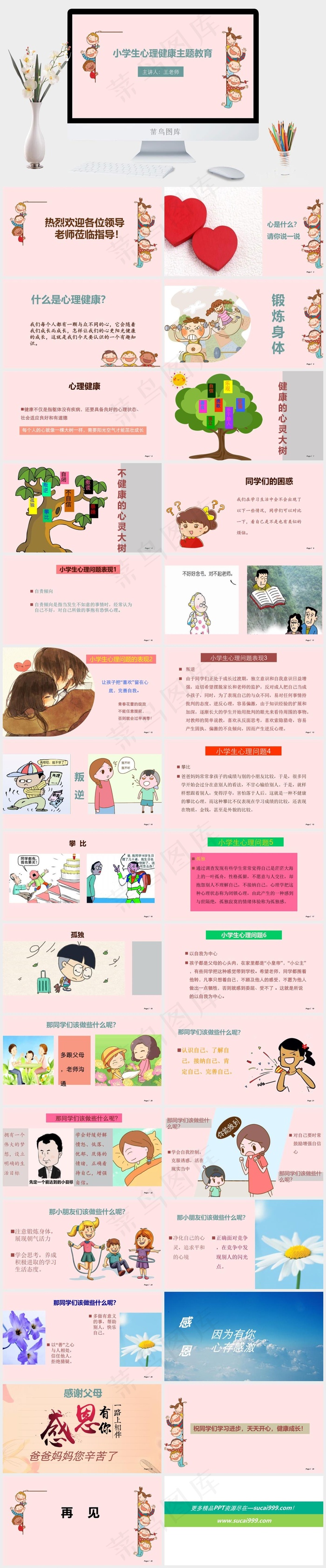 卡通动漫小学生心理健康主题教育ppt模版