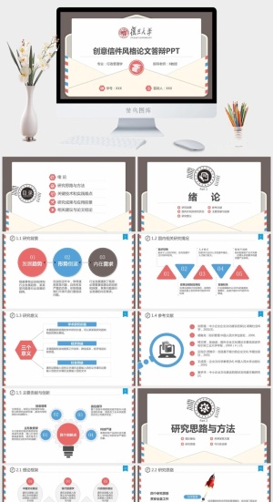 创意信件毕业设计答辩PPT模板预览图