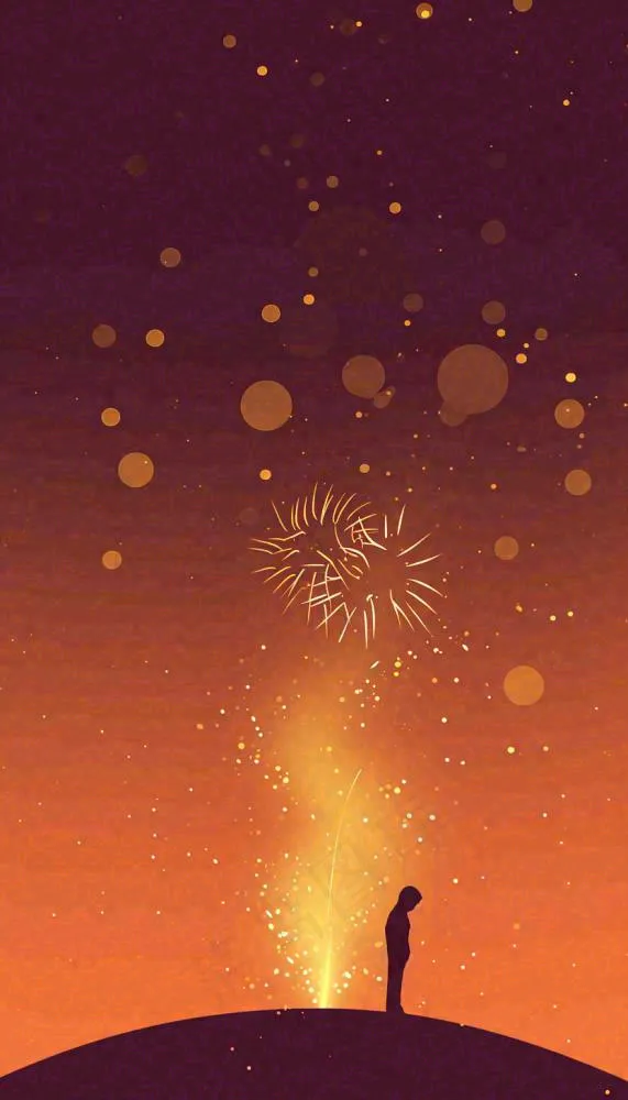 喜庆节日夜晚天空缤纷烟花，彩色绚丽(832x1456)