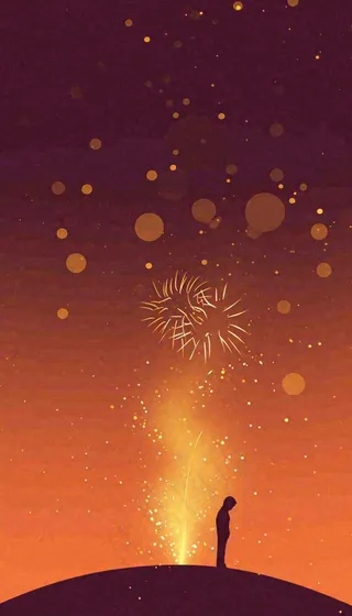 喜庆节日夜晚天空缤纷烟花，彩色绚丽