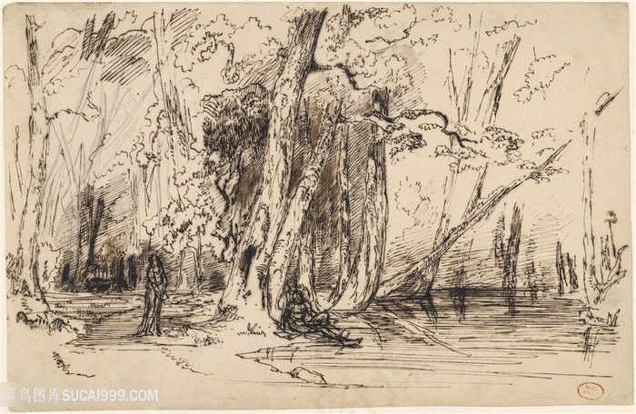 素描树林风景画装饰画挂画