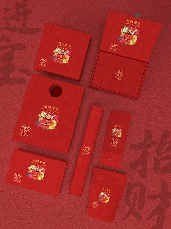 唯美国潮风中式红色新年智能贴图样机(1024x1369)psd模版下载