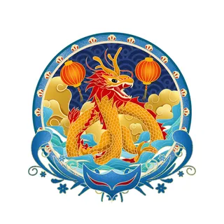 中国风国潮十二生肖龙手绘烫金插画春节剪纸元素PSD设计素材