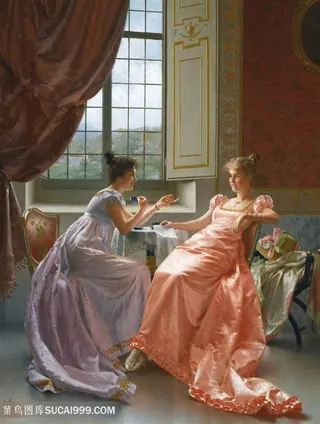 欧洲宫廷闲谈贵妇油画图片素材