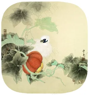写意瓜果小鸟艺术画 写意瓜果小鸟艺术画