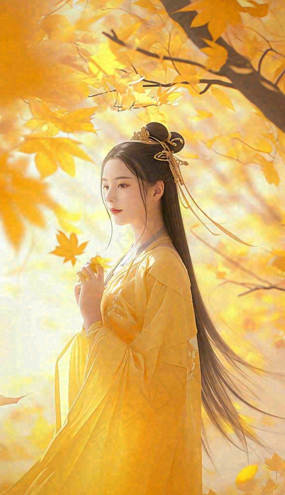 中国风古风美人秋天秋叶温馨(816x1415)