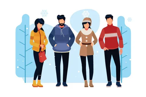 冬天服饰服装冬装穿冬装保暖冬季卡通人物男女装Ai矢量图片素材