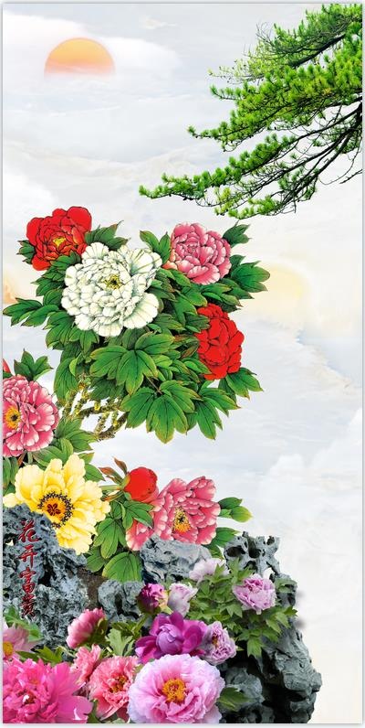 牡丹花图水彩素描画