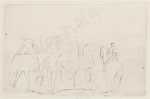 毕加索线描骑马装饰画