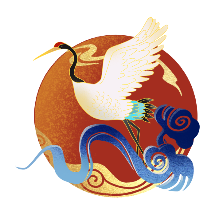 国潮仙鹤插画免扣素材设计素材