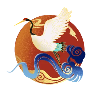 国潮仙鹤插画免扣素材设计素材