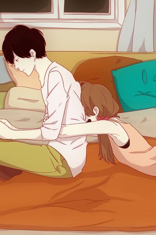 卡通温馨浪漫2月14七夕520情侣拥抱情人节主题插画海报PSD素材