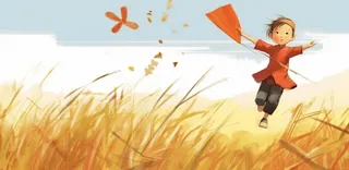 黄色草丛飞舞自由男孩背景