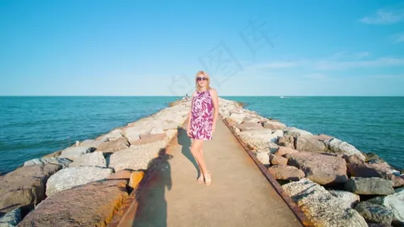 女士, 女孩, 微笑, 日落, 海, 夏天, 海洋, 海滩