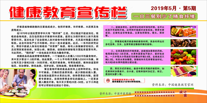 健康教育食物营养膳食纤维宣传展板cdr矢量模版下载