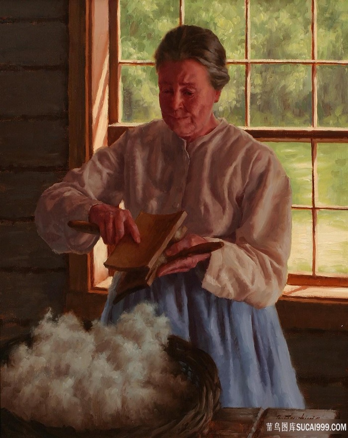 棉花妇人肖像油画风景画
