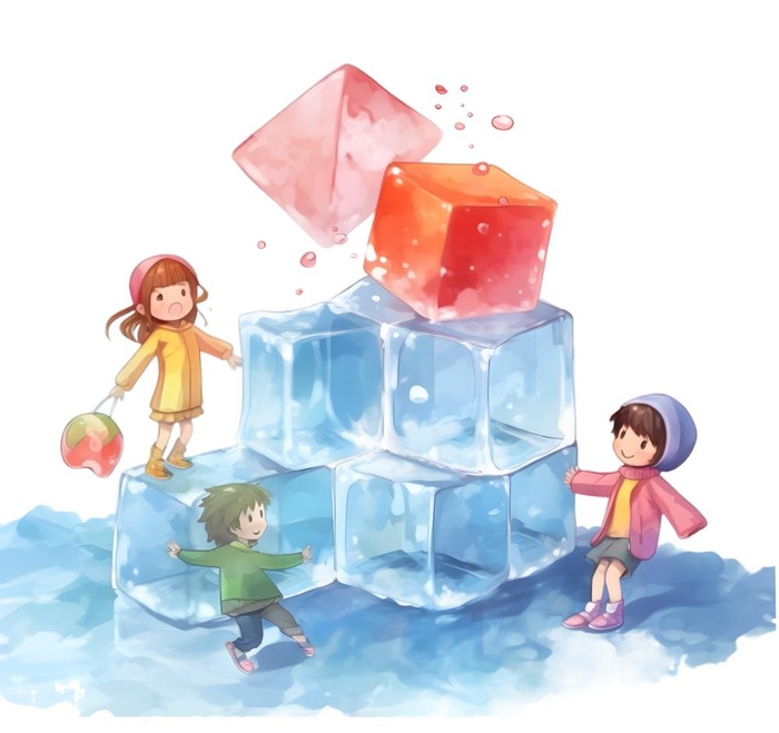 夏日冰块水果西瓜人物免抠(1900x1788)