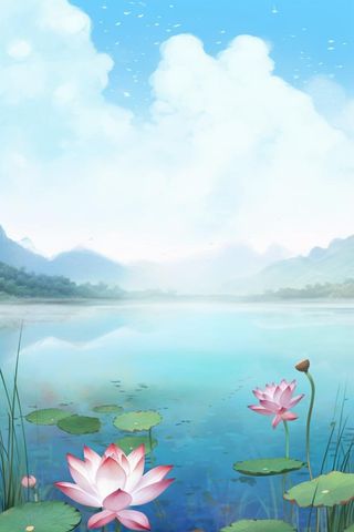 水墨大气国风荷花荷叶背景