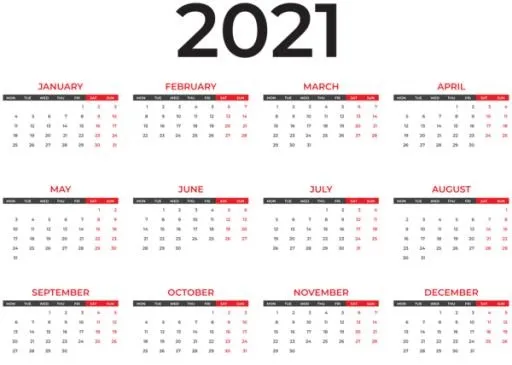 2021 年日历 PNG免抠(600x428)