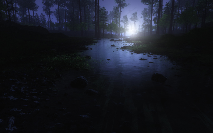 山间 绿色 河水 水面 