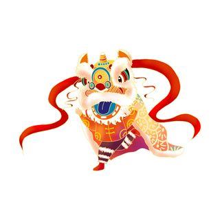 新年春节虎年元宵手绘人物舞狮卡通狮子头插画元素PSD设计素材
