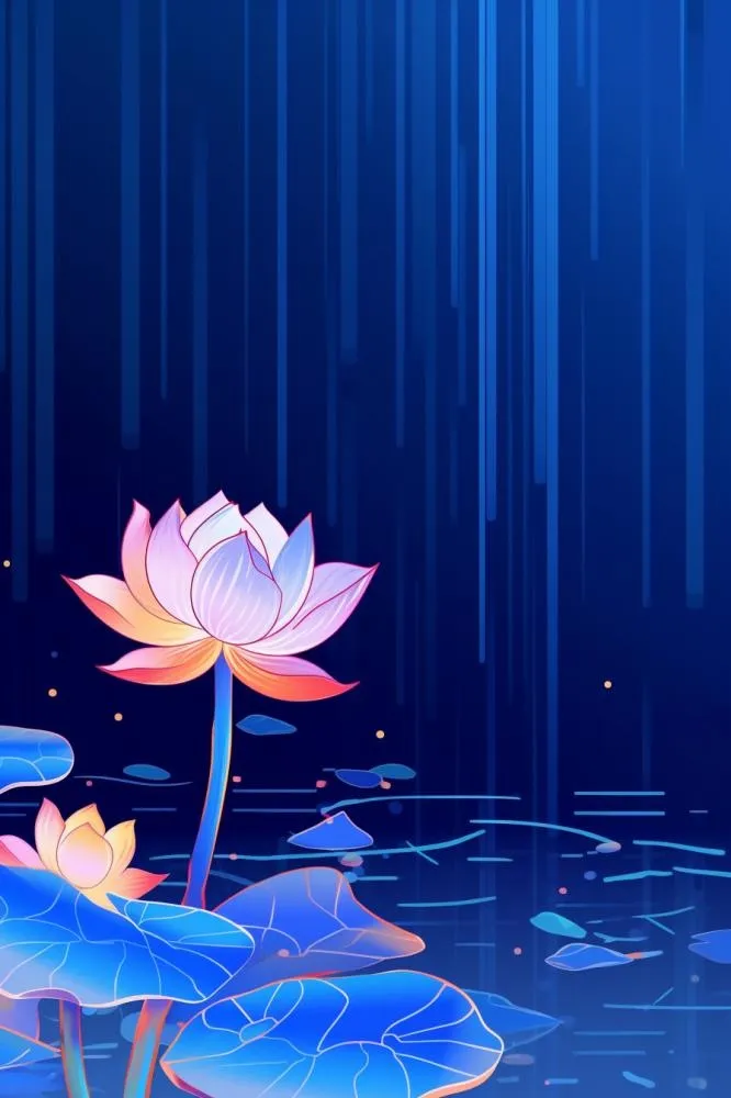 蓝色中国风荷花意境大气背景(896x1344)