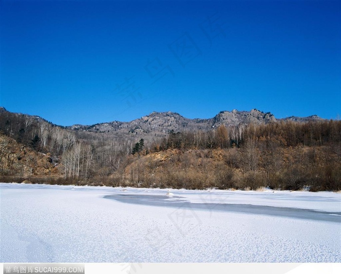 冬日美景-湖泊旁的美丽雪景