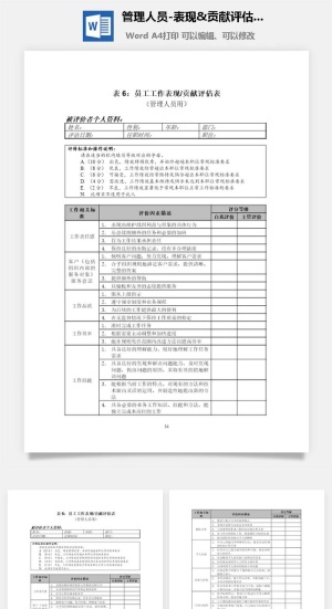 管理人员-表现&贡献评估表word模板预览图