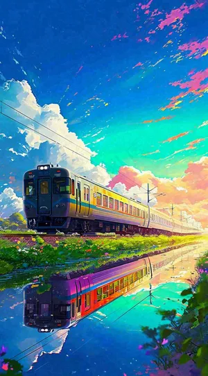 城市交通乡村铁路高铁，户外蓝天白云河边