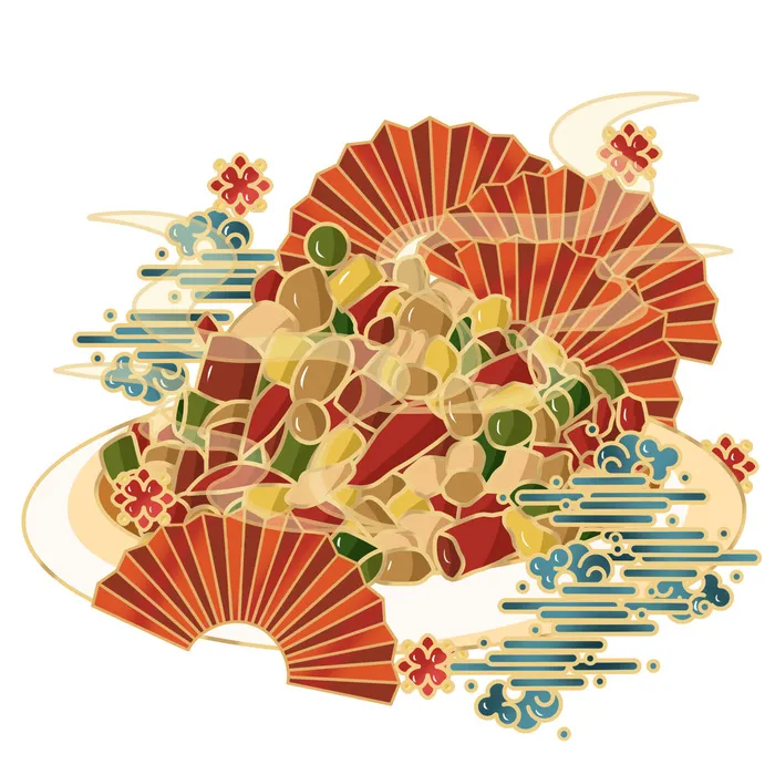 国潮中国风传统小吃食物地方特色菜美食元素插画海报图片素材psd模版下载