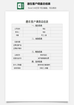 潜在客户调查总结表excel模板