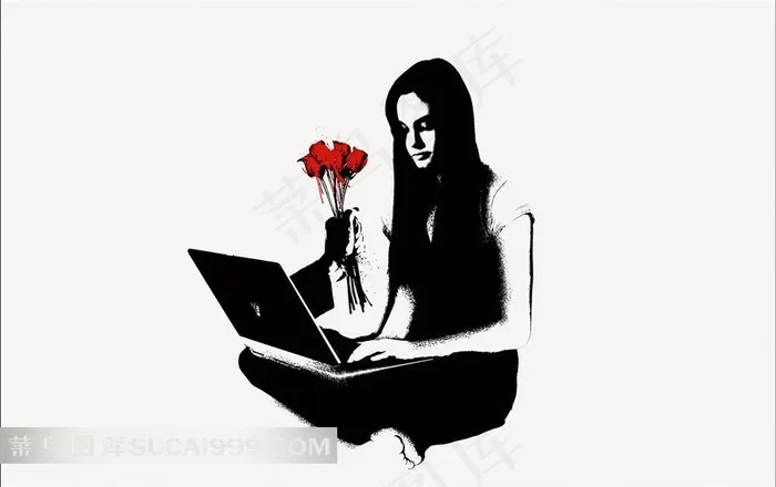 送玫瑰花给玩电脑的美女电影信任海报
