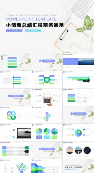 简约小清新总结汇报商务通用ppt模板预览图