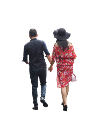 亚裔人物青年情侣牵手免扣素材