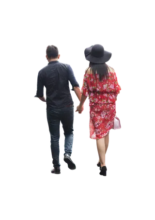 亚裔人物青年情侣牵手免扣素材