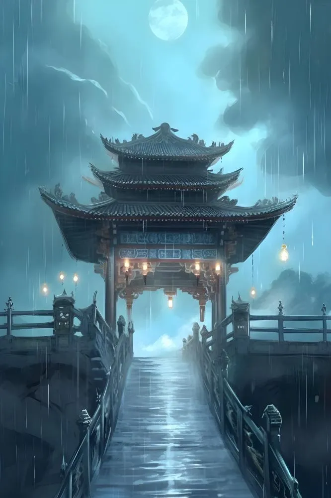 国风建筑水墨雨水背景(2400x3600)