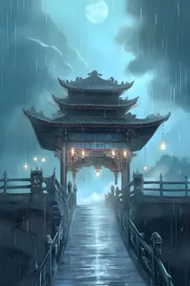 国风建筑水墨雨水背景