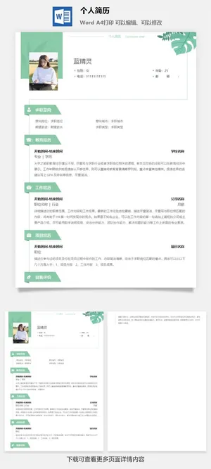个人求职简历预览图