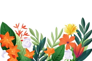 花丛绿叶花朵插画免抠