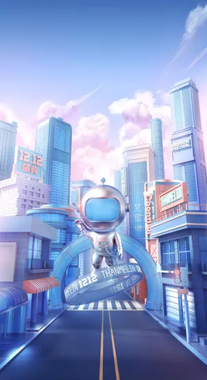 紫色城市机器人街道未来梦幻背景