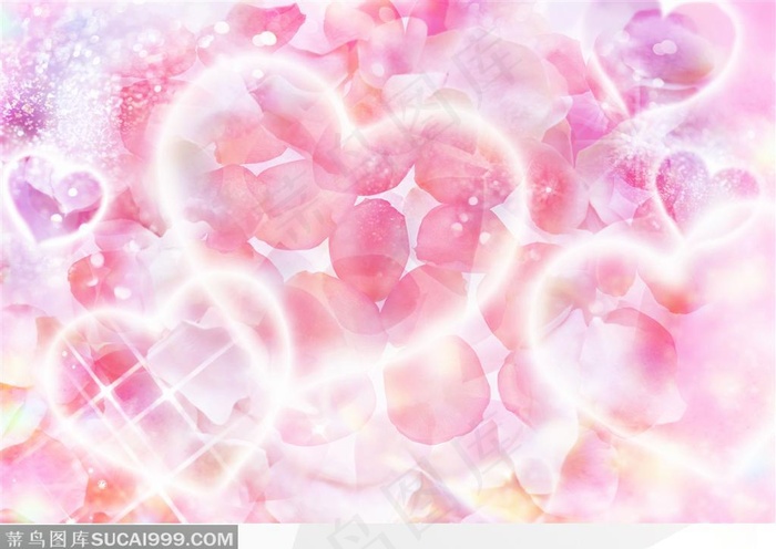 粉紫色玫瑰花瓣与桃心