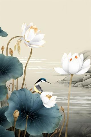 中国风油墨荷花意境大气背景