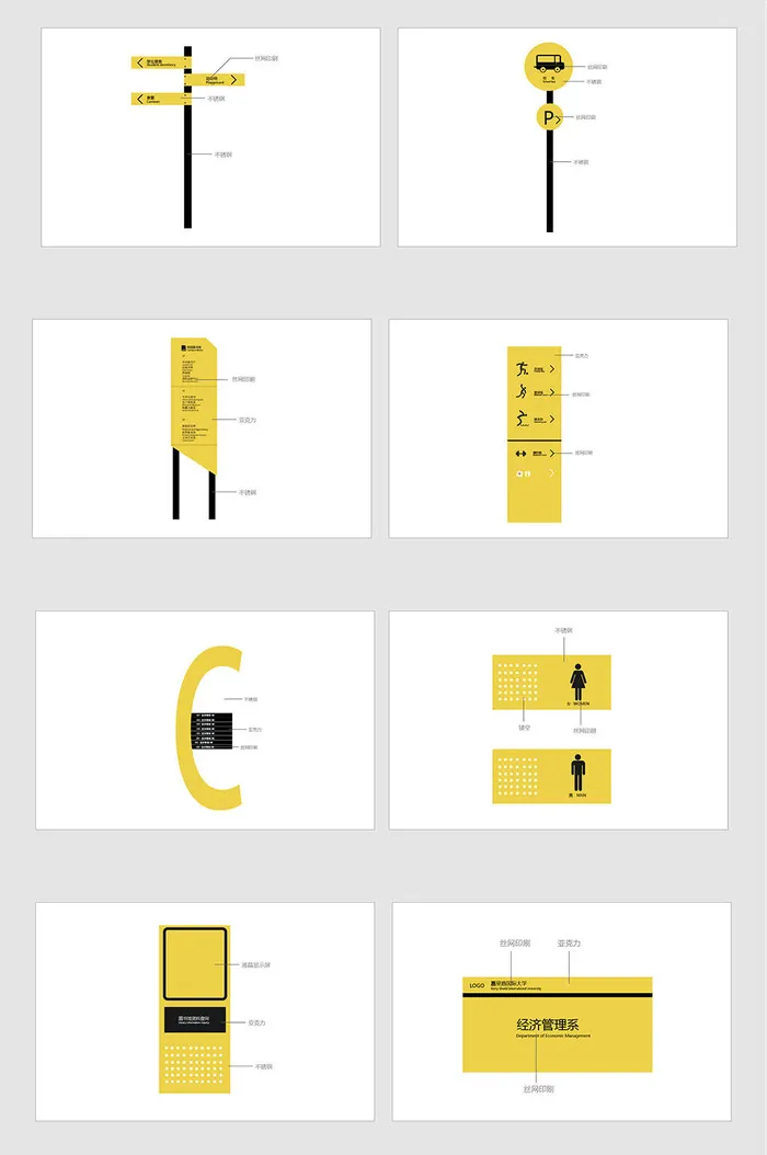 简约黄色学校校园导视牌设计ai矢量模版下载