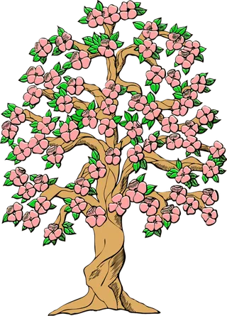 卡通线条树花朵素材