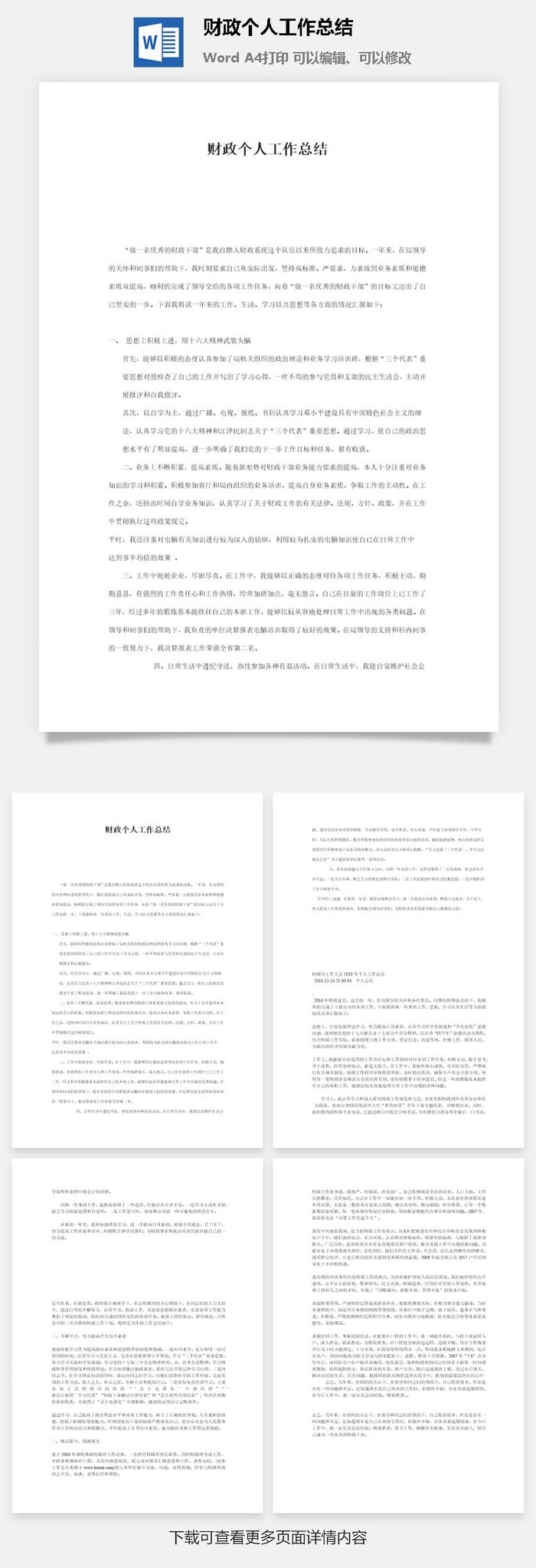 财政个人工作总结word模板