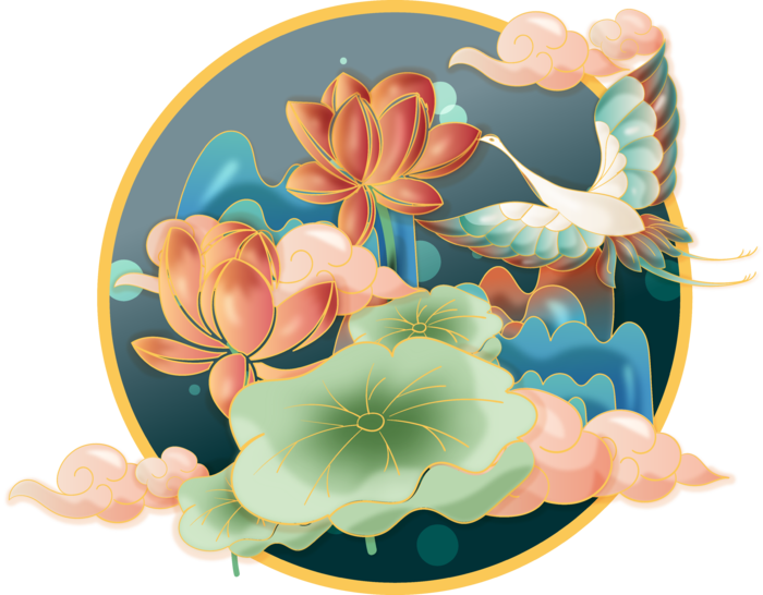 国潮仙鹤插画免扣素材设计素材