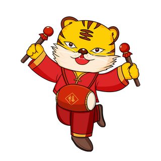 手绘2022虎年新年春节卡通老虎形象IP插画元素PSD设计素材图案