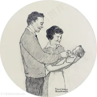 诺曼 · 洛克威尔手绘素描夫妻装饰画 诺曼 · 洛克威尔手绘素描夫妻装饰画