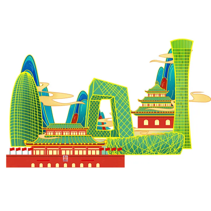 国潮风旅游建筑城市地标景区北京上海插图插画元素素材设计模板psd模版下载