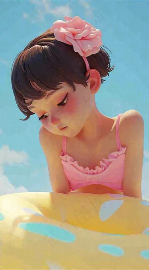 夏天泳池玩耍泳衣女孩，小暑大暑 夏至